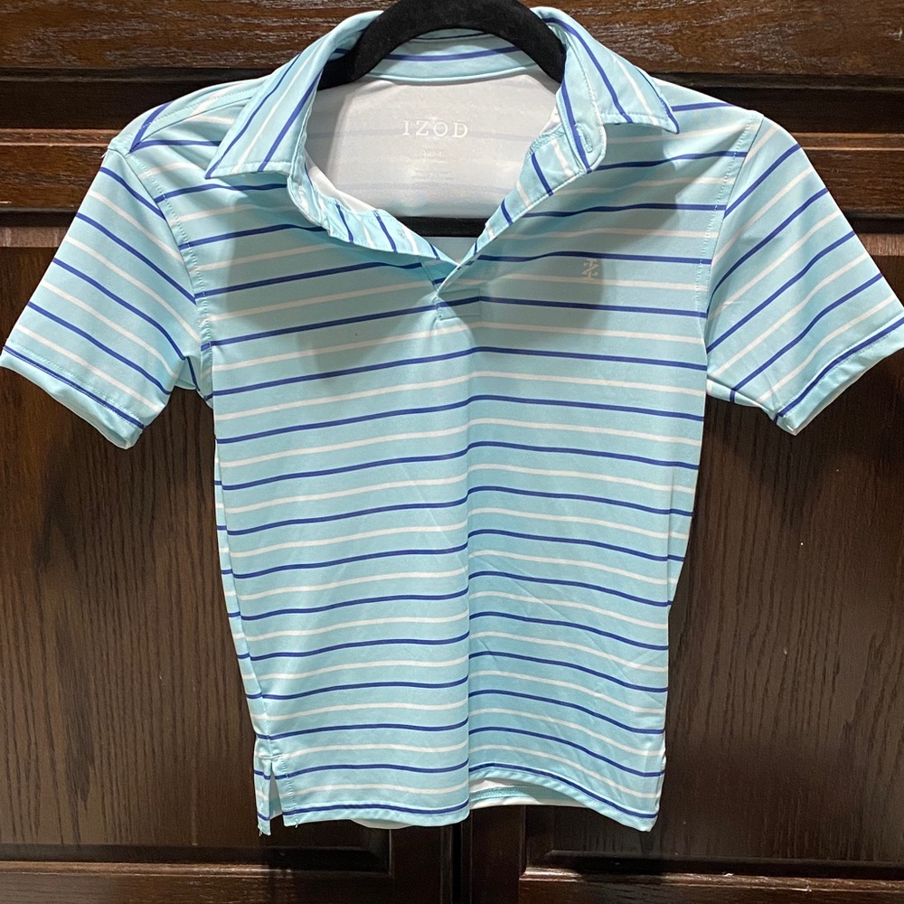Izod Kids Sky Blue Polo with Navy and White Stripes - Youth S(8)